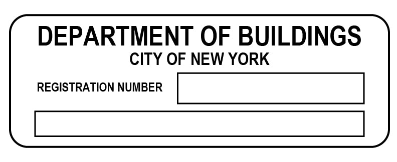 Label for Department of Buildings, City of New York with a registration number field.